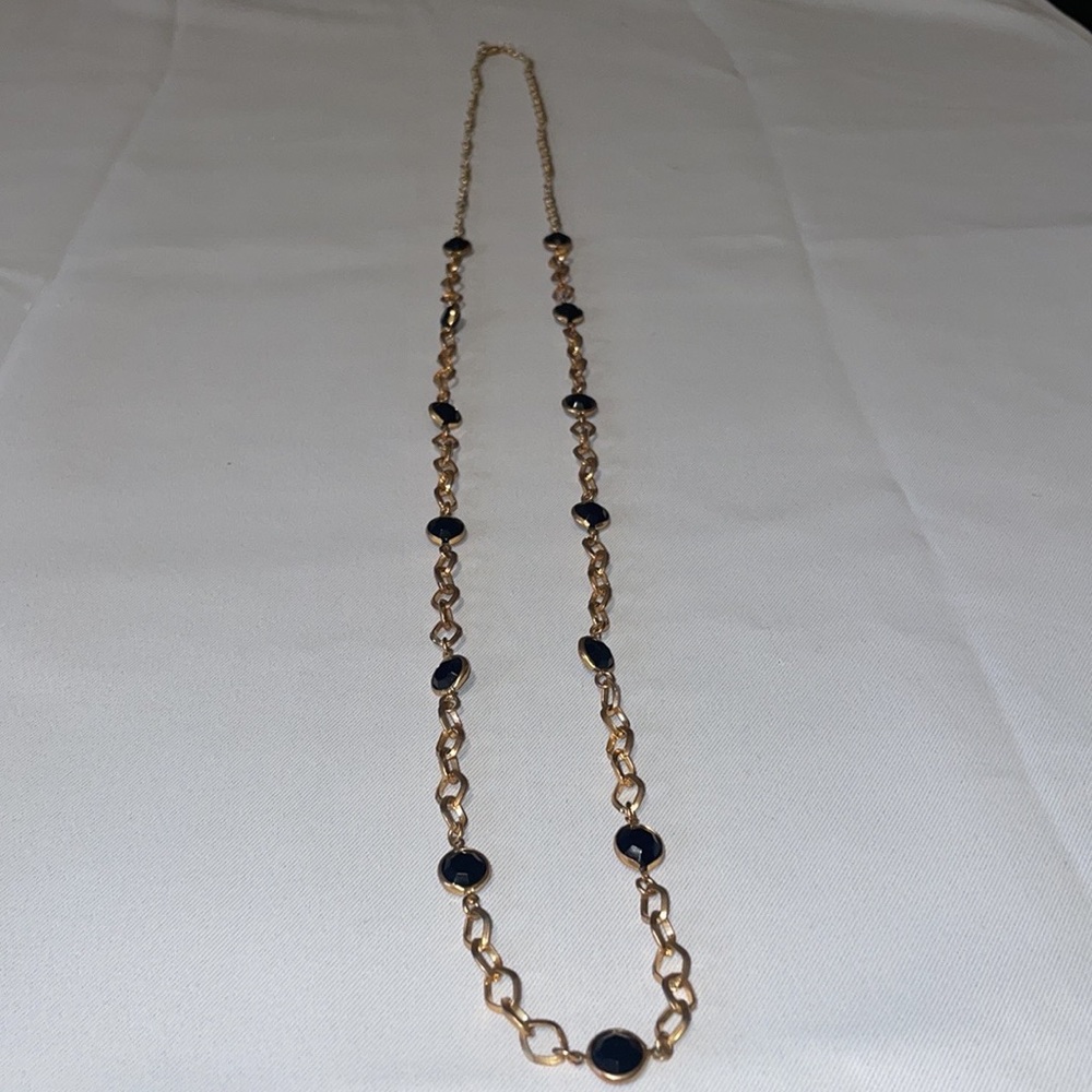 Noel Goldtone Black Faceted Crystal Beaded Chain Necklace 22” EUC